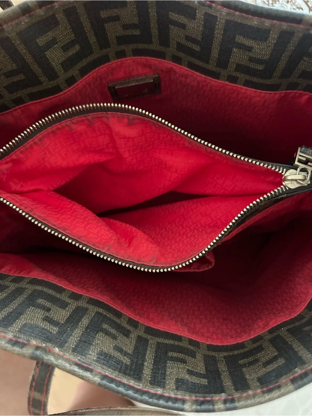 Fendi Brown Monogram Zucca Canvas Tote with Slim Shoulder Straps